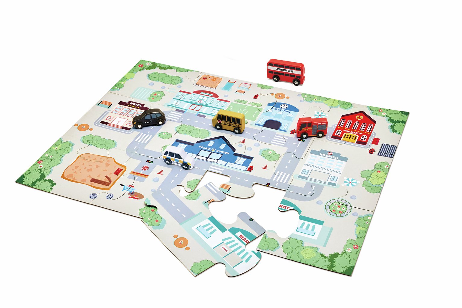 Chad Valley Jigsaw Track And Vehicle City Themed Puzzle Set 