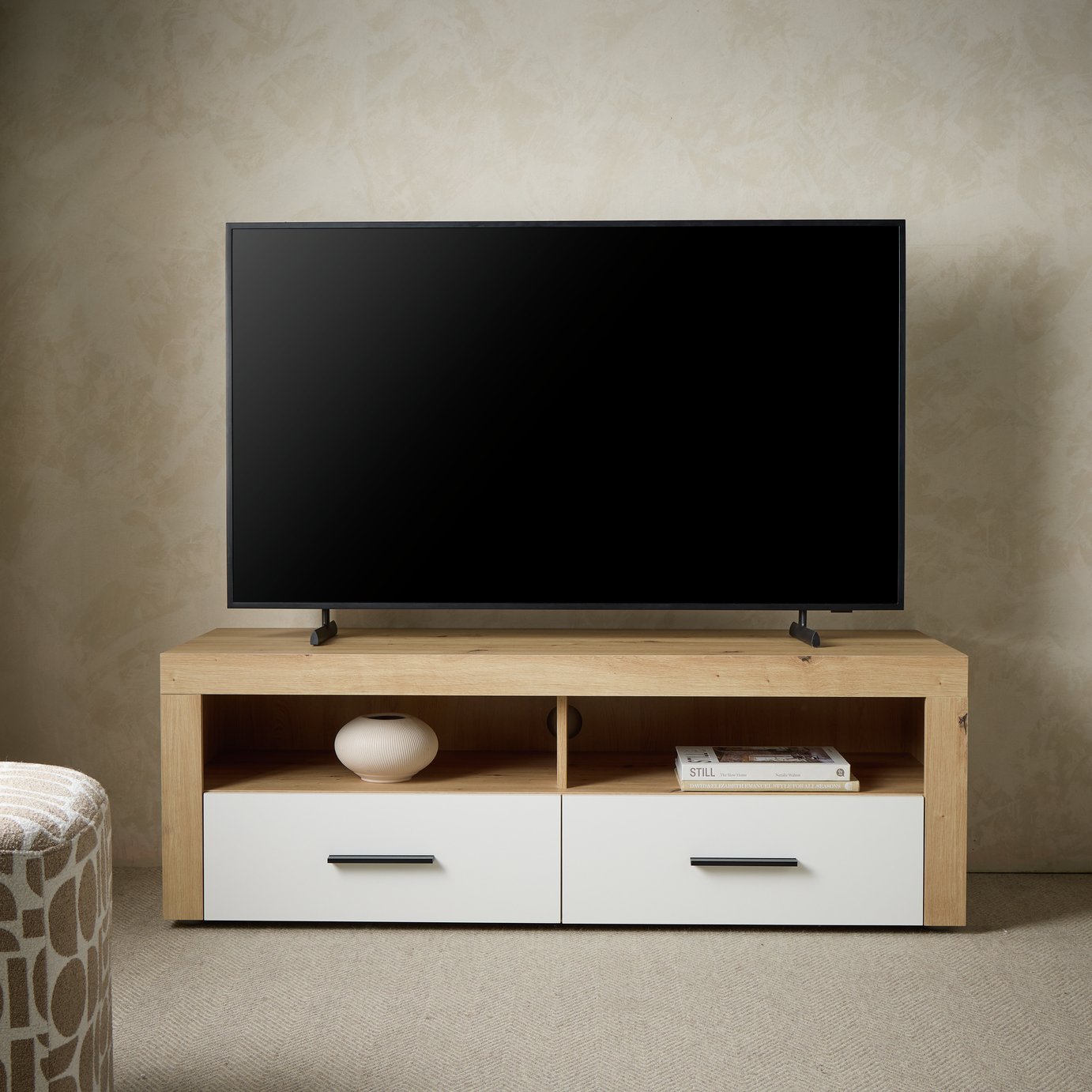Habitat Gamma 2 Drawer TV Unit - Natural & White