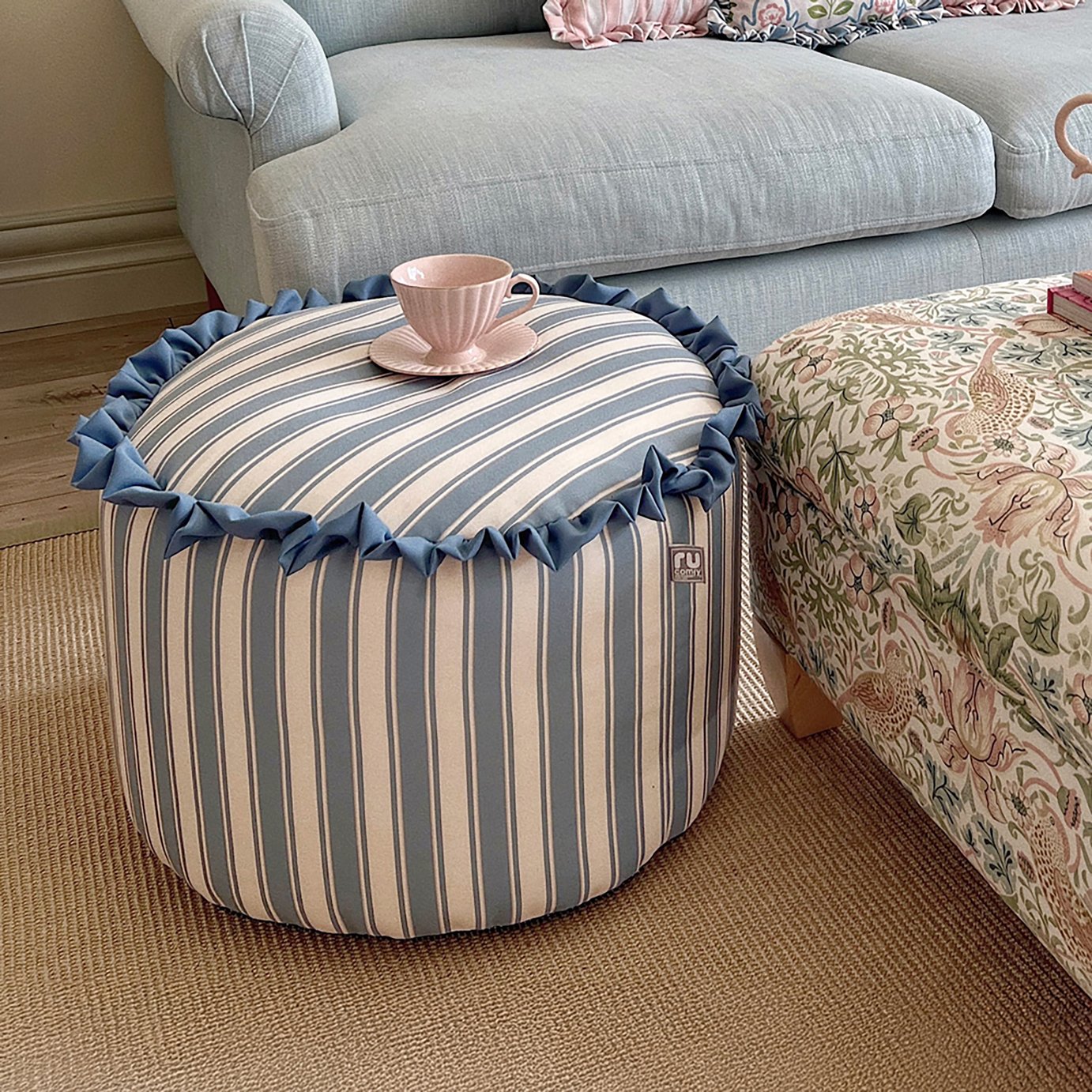 rucomfy Fabric Pouffe - Blue & White