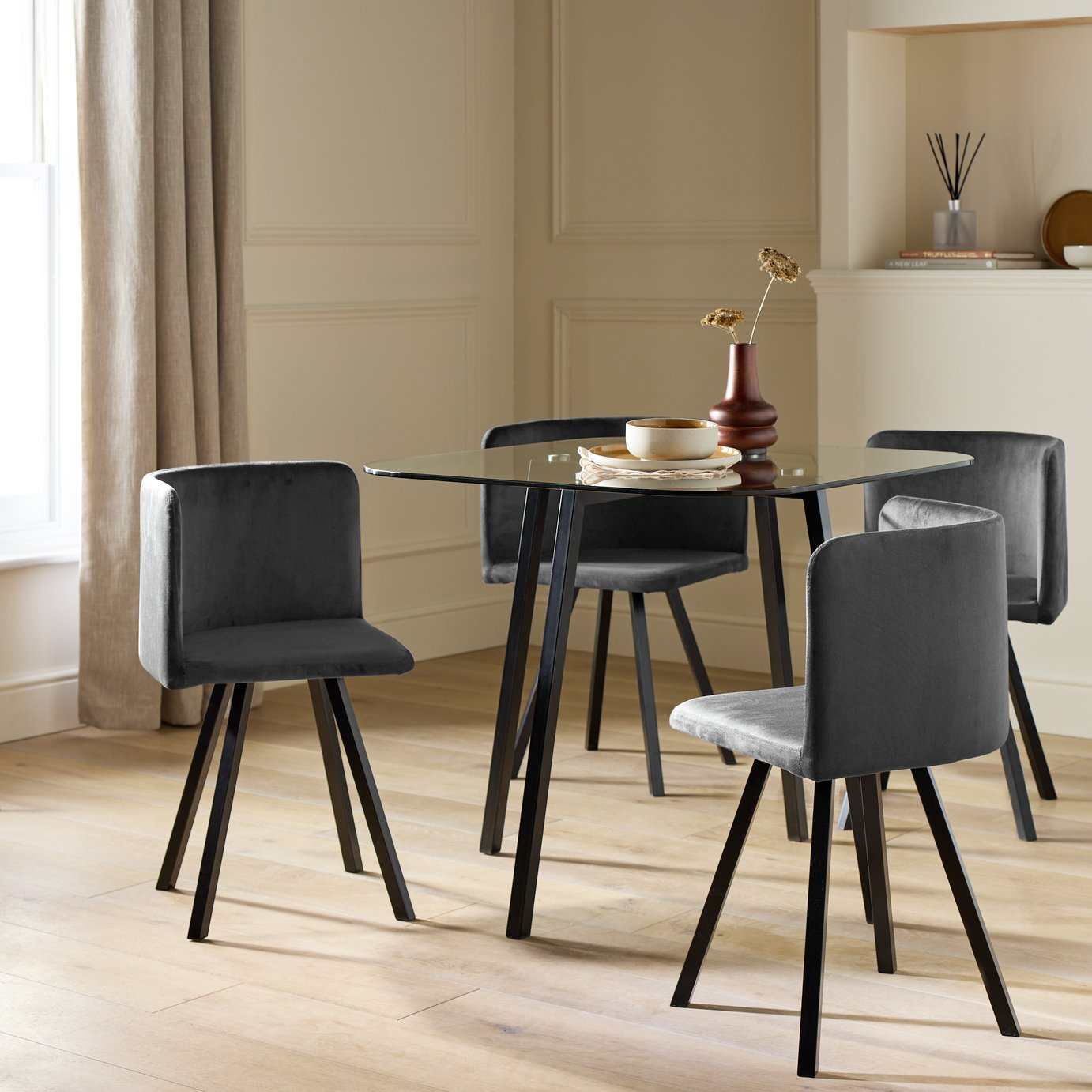 Argos Home Elsie Black Dining Table & 4 Charcoal Chairs