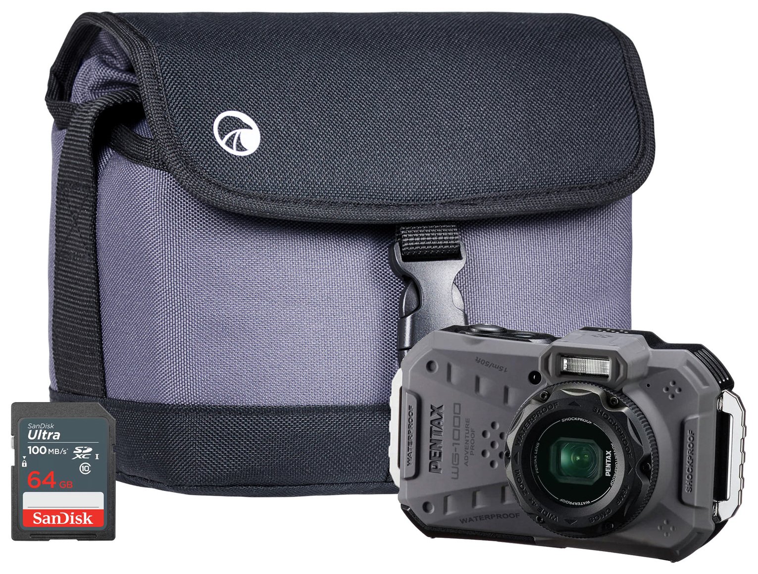 Pentax WG-1000 16.35MP 4x Zoom Digital Camera Combo - Grey