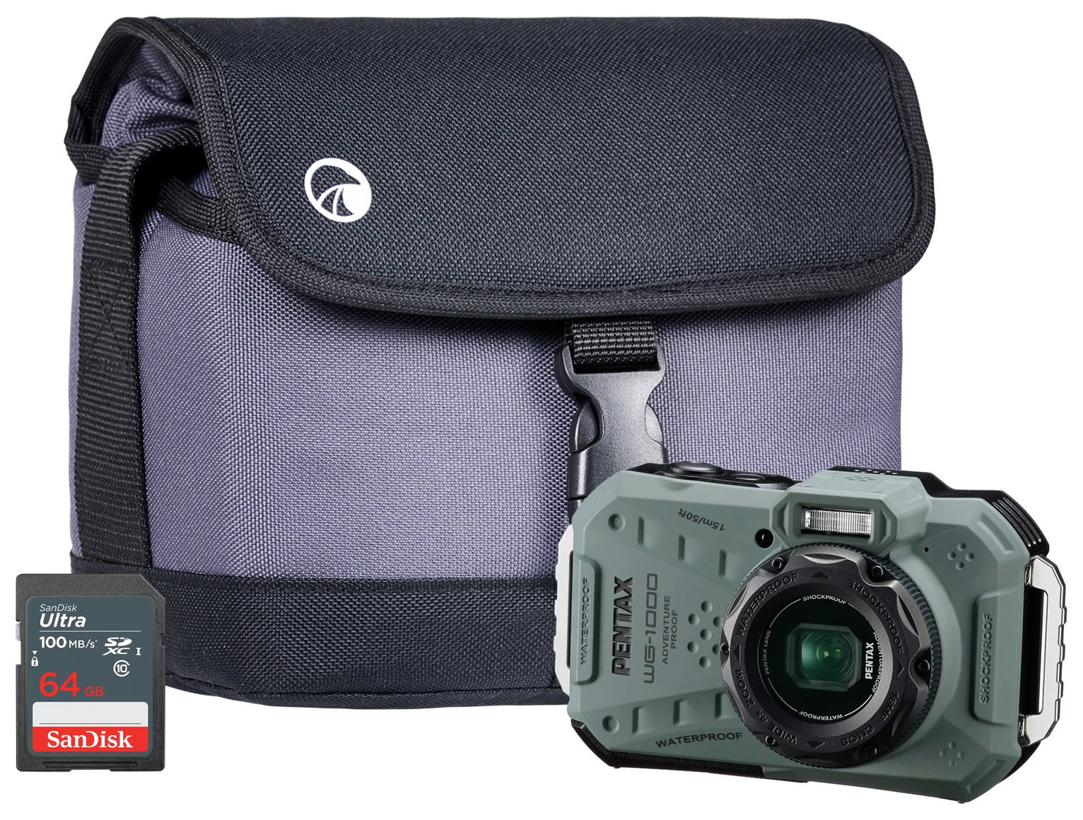 Pentax WG-1000 16.35MP 4x Zoom Digital Camera Combo - Olive