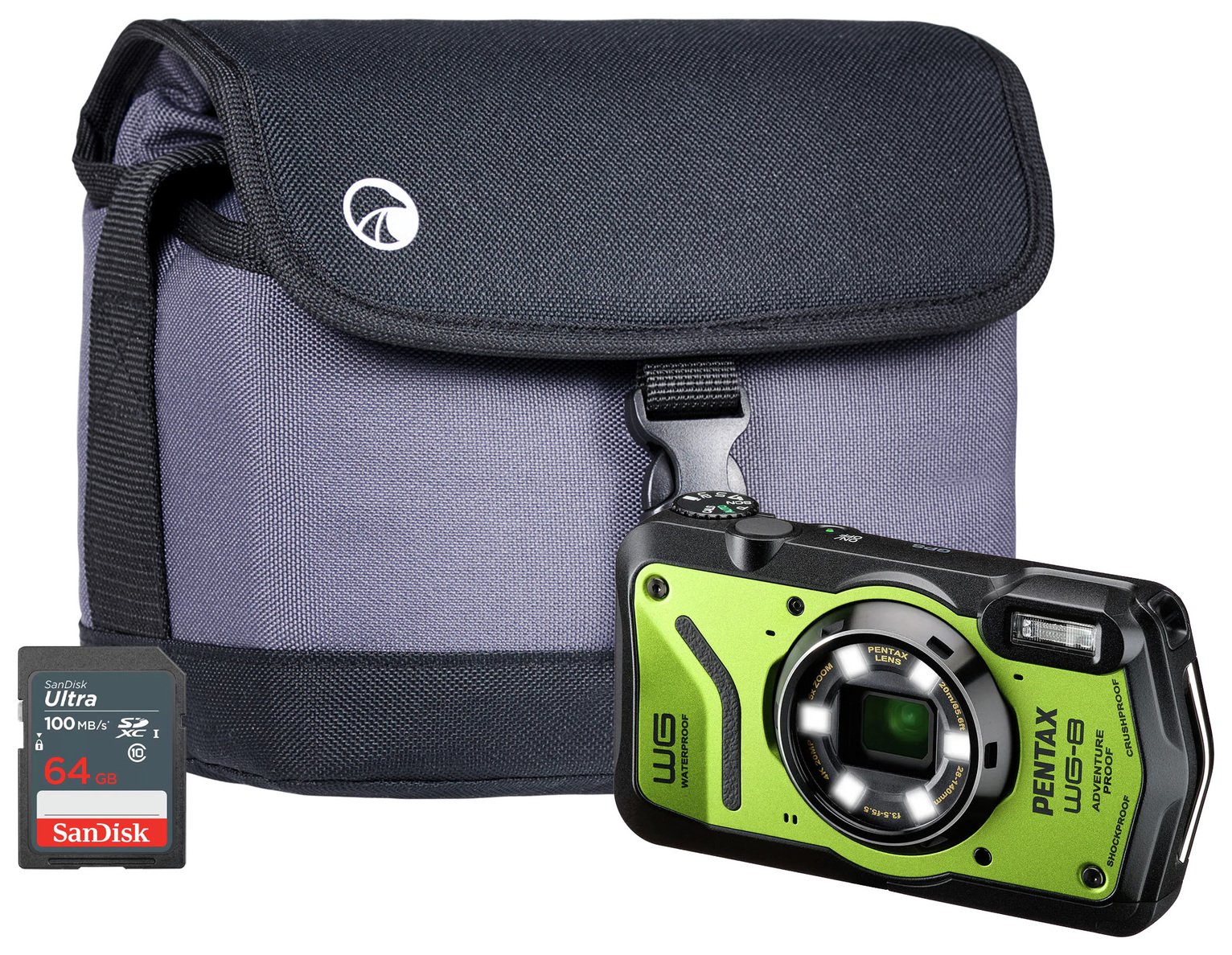 Pentax WG-8 20MP 5x Zoom Compact Digital Camera Combo- Green