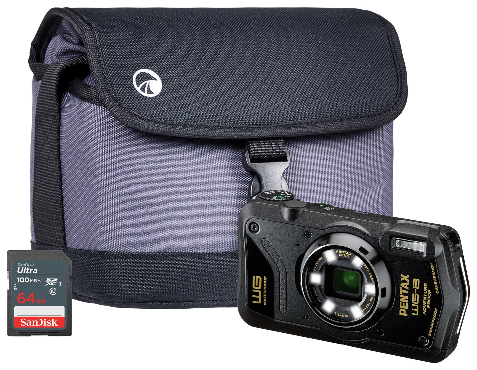Pentax WG-8 20MP 5x Zoom Compact Digital Camera Combo- Black