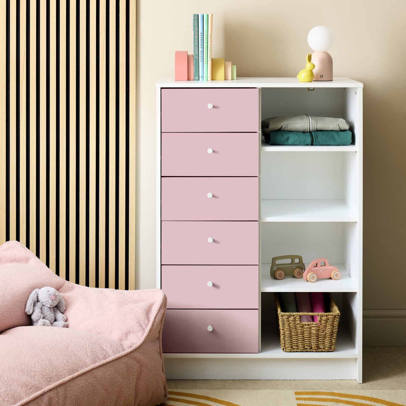 Argos Home Kids Malibu 6 Drawer Chest - Pink & White