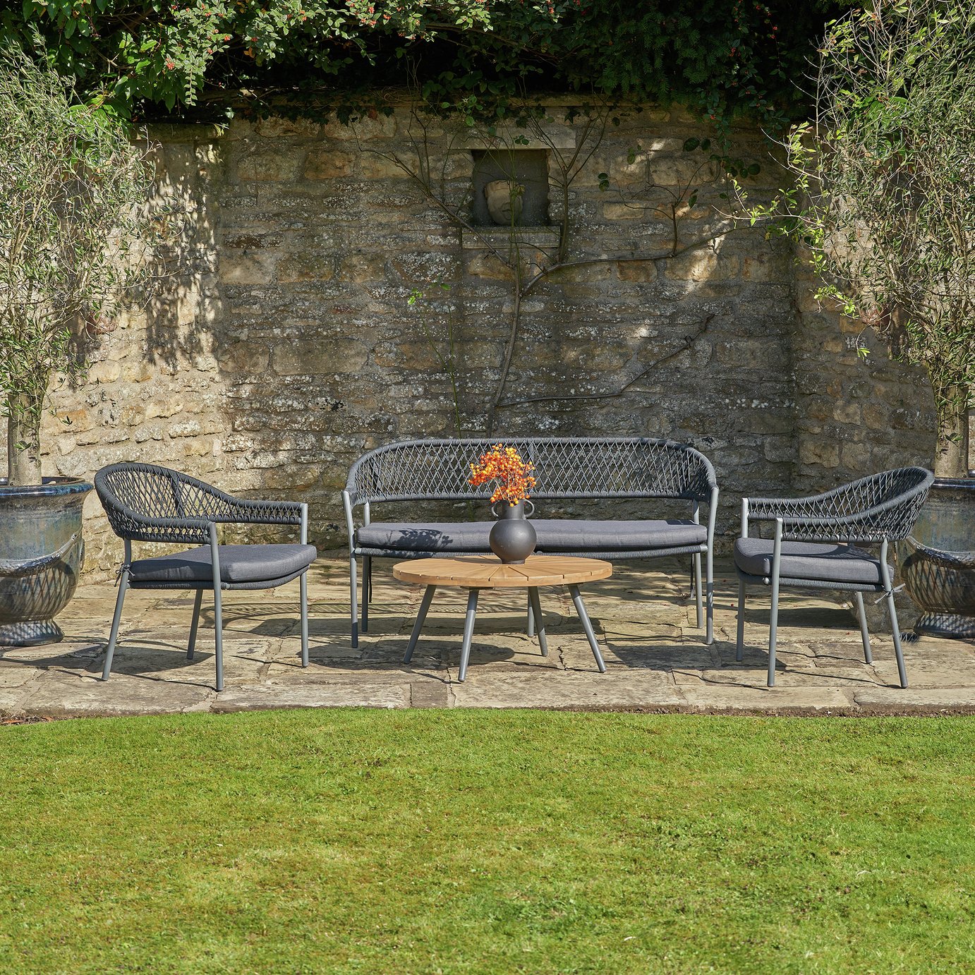 Pacific Bazel 4 Seater Metal Garden Sofa Set - Grey