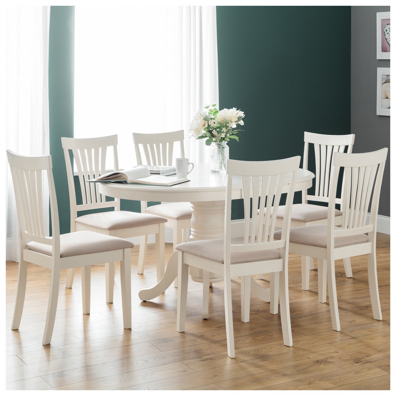 Julian Bowen Stanmore Extending Dining Table &6 Ivory Chairs