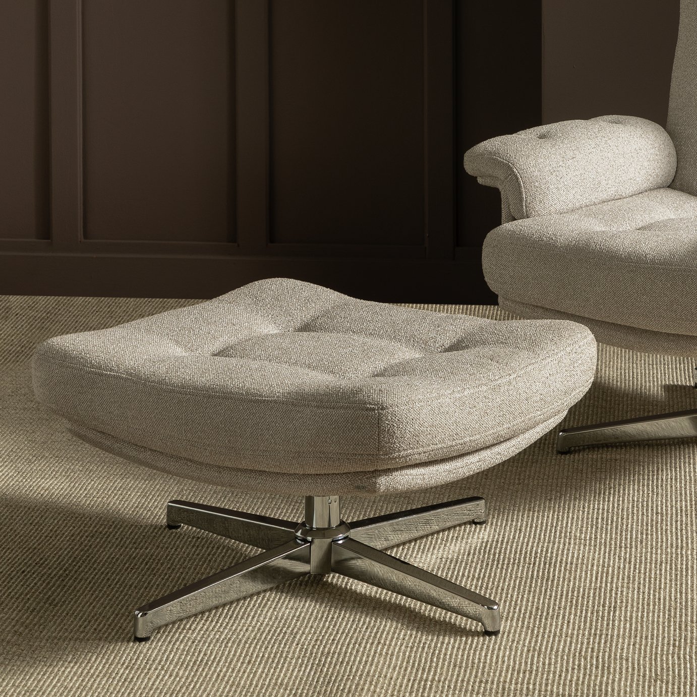 Habitat Dawson Fabric Swivel Footstool - Natural