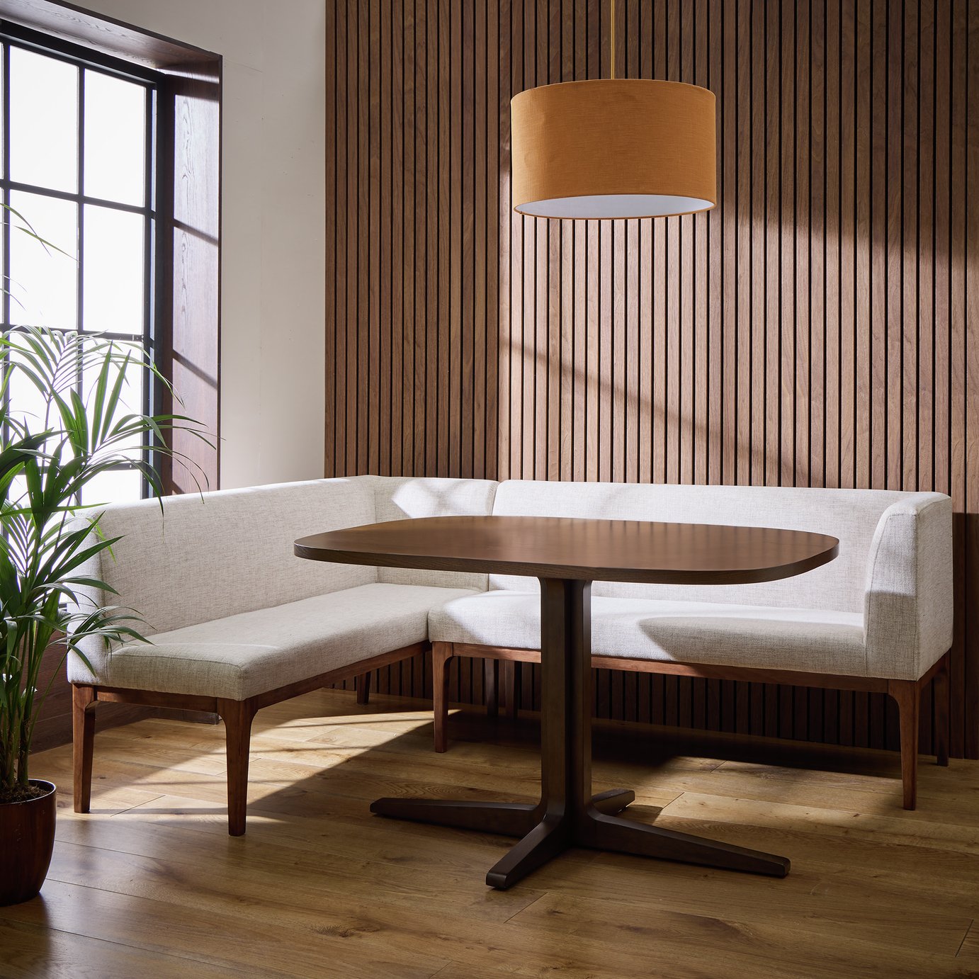 Habitat Loxley Walnut Dining Table 2 Natural Benches