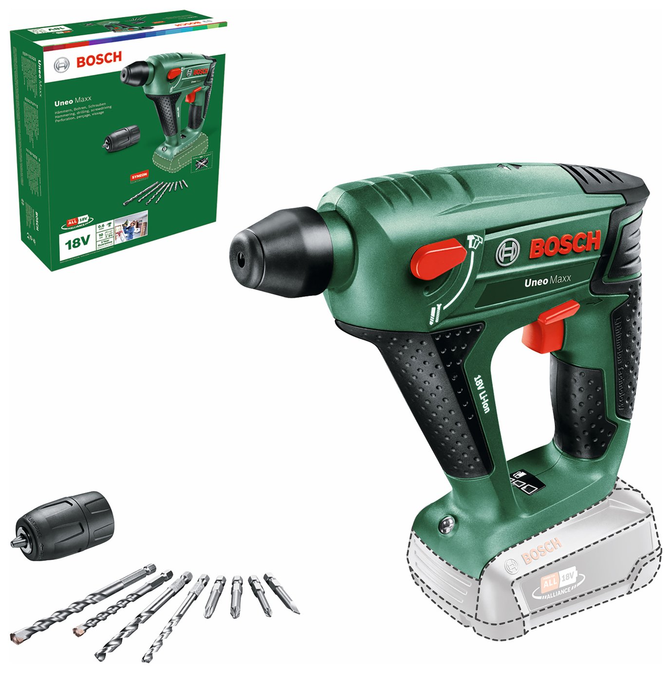Bosch 3-in-1 Uneo Maxx Cordless Rotary Hammer Drill