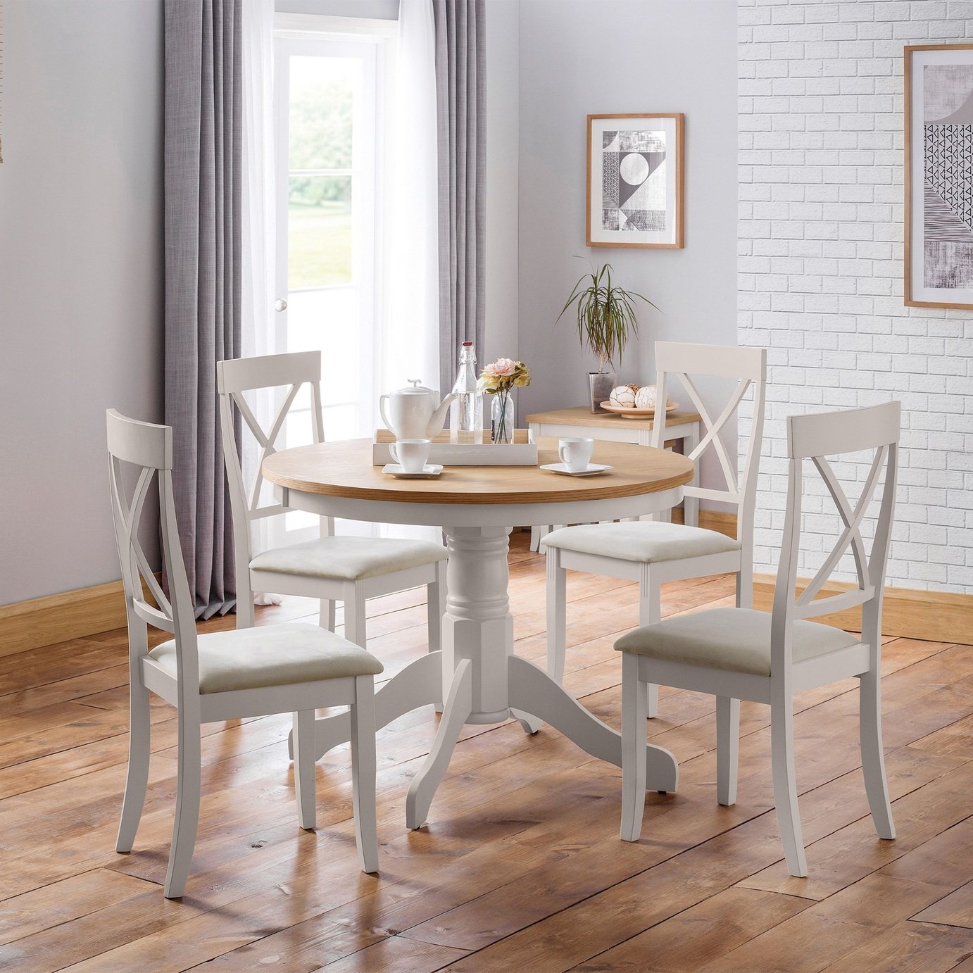 Julian Bowen Ivory Dining Table & 4 Grey Chairs