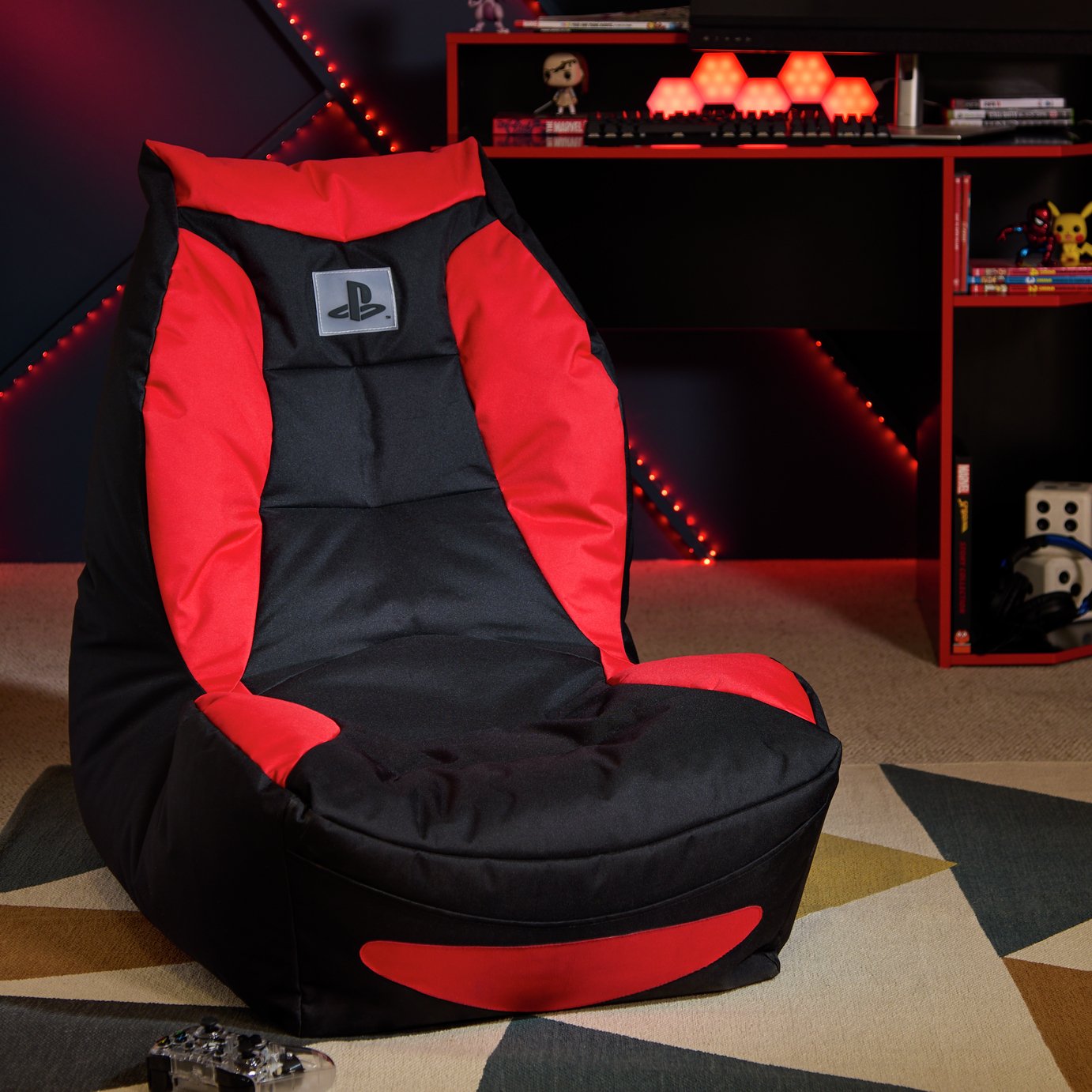 Kaikoo Teen Playstation Gaming Bean Bag - Red & Black