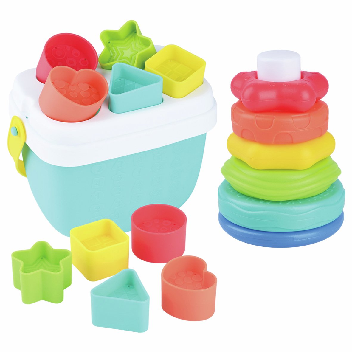 Chad Valley Shape & Stack Bundle Activity Toy 19 Pieces