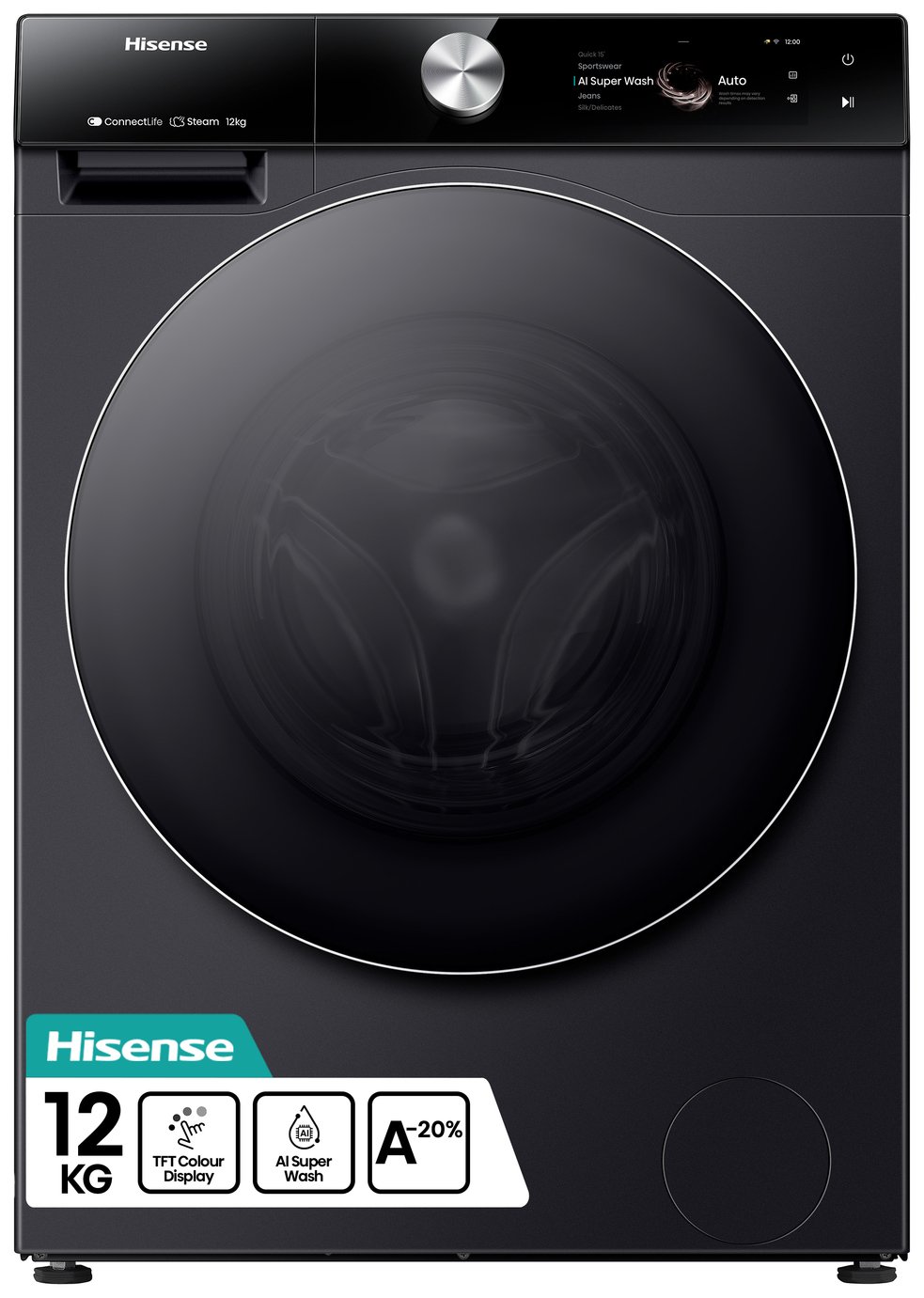 Hisense WF7S1247BB 12KG 1400 Spin Washing Machine - Black