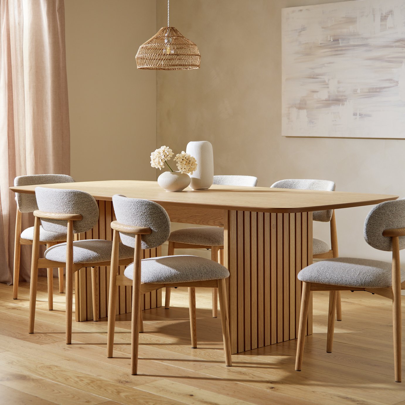 Habitat Crishel Oak Dining Table & 6 Natural Chairs