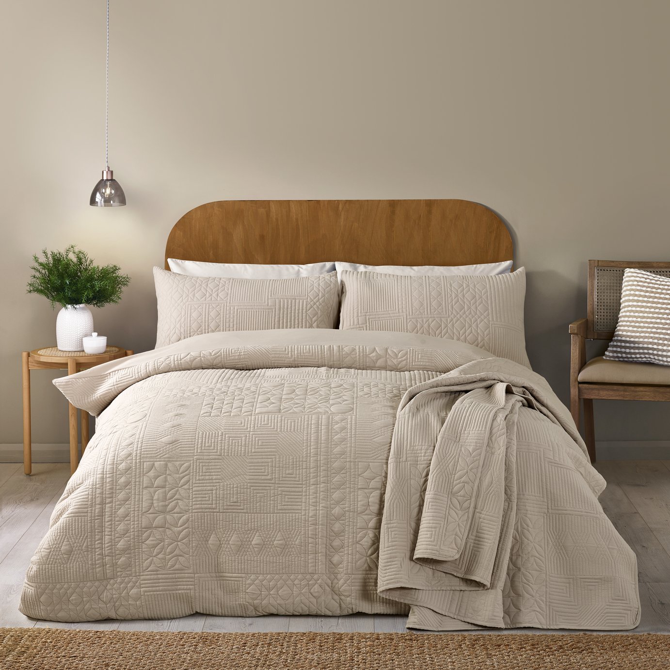 Catherine Lansfield Folkstone Natural Bedding Set- Superking