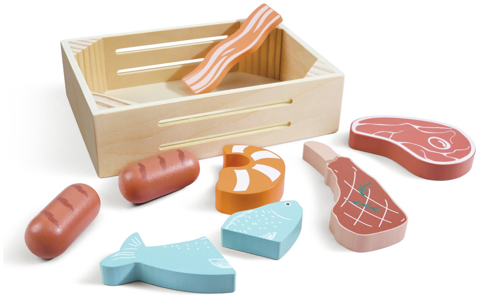 Chad Valley Wooden Food Crate Meat and Fish