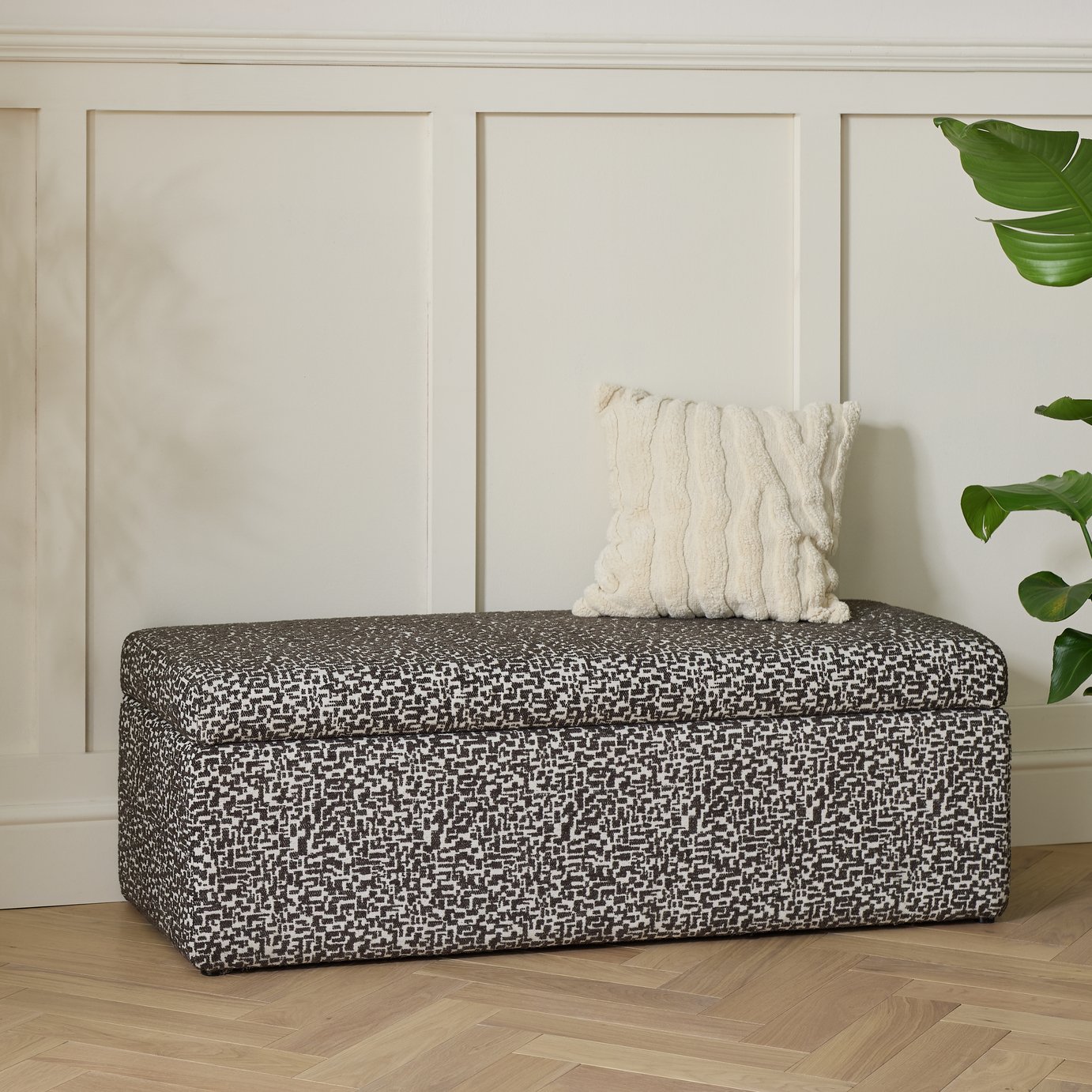 Habitat Josh Larger Fabric Storage Ottoman - Black & White