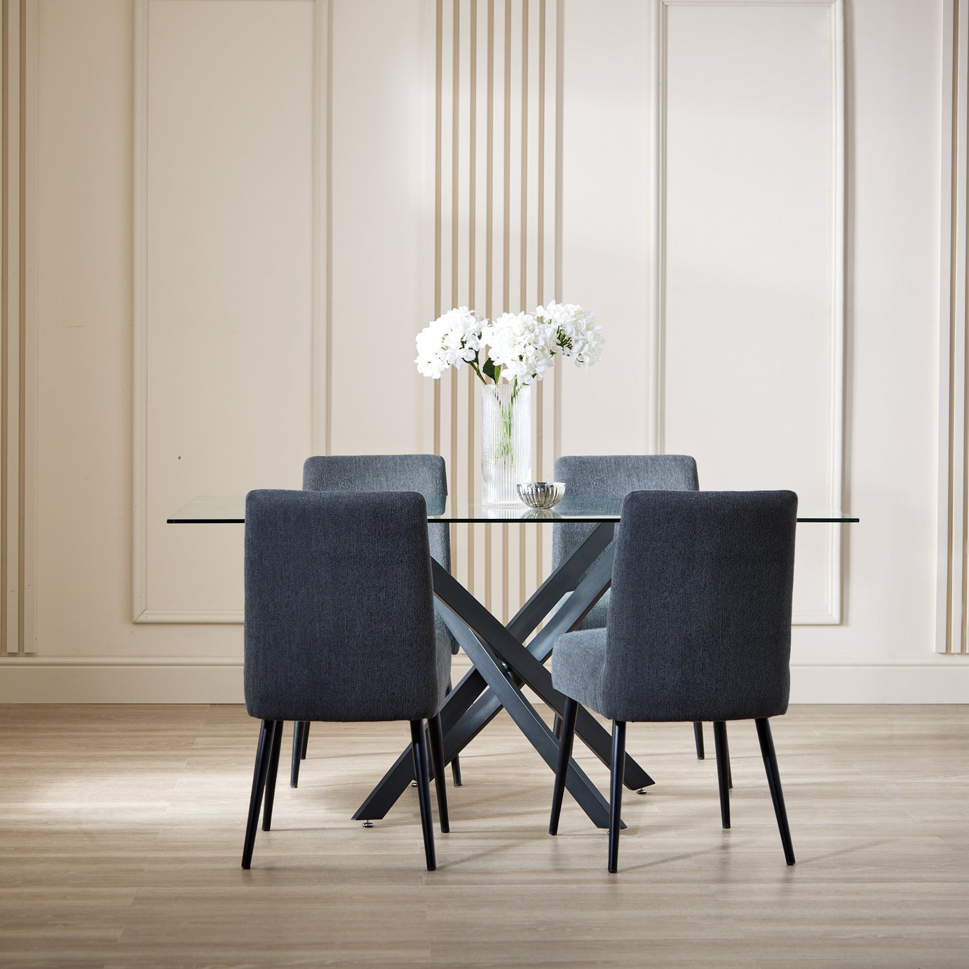 Argos Home Blake Black Dining Table & 4 Charcoal Chairs