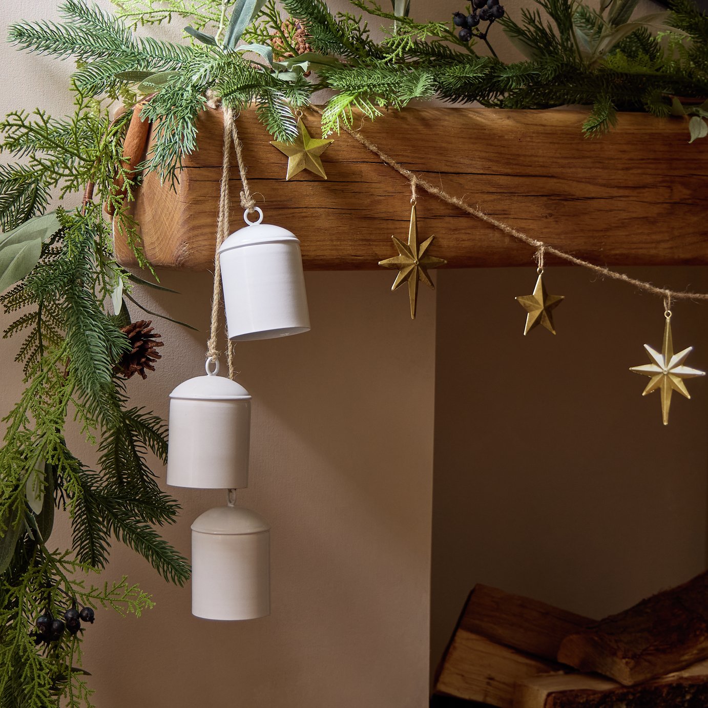 Habitat White Metal Hanging Christmas Bells