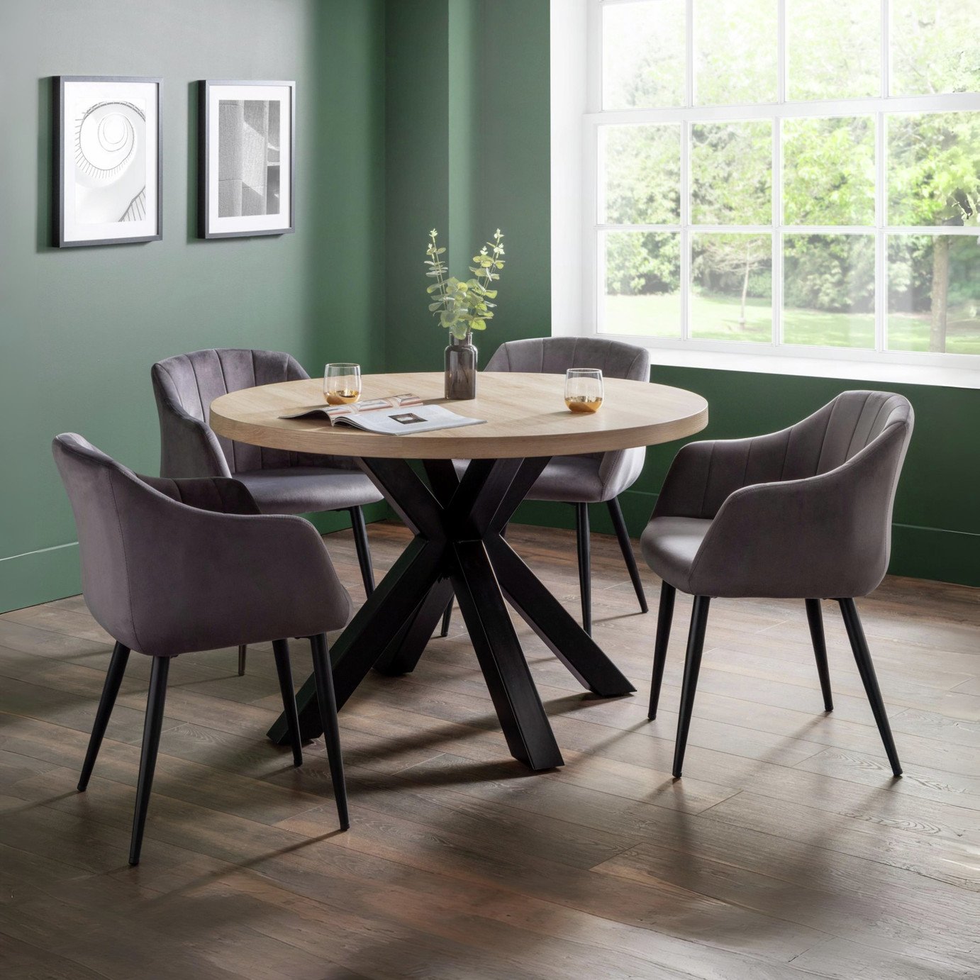 Julian Bowen Berwick Oak Dining Table And 4 Grey Chairs