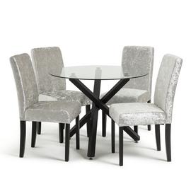 Argos Home Ava Glass Dining Table & 4 Velvet Chairs