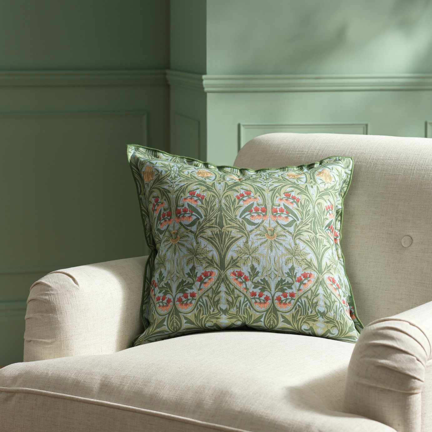 Habitat x Morris & Co. Bluebell Cushion - Green - 50x50cm