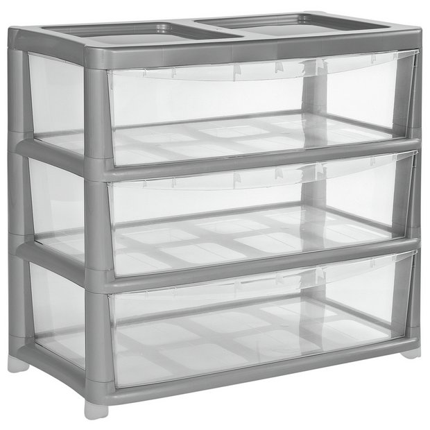 Buy Argos Home Gloss Wide Plastic Storage 3 Drawer Silver Storage Units And Drawers Argos