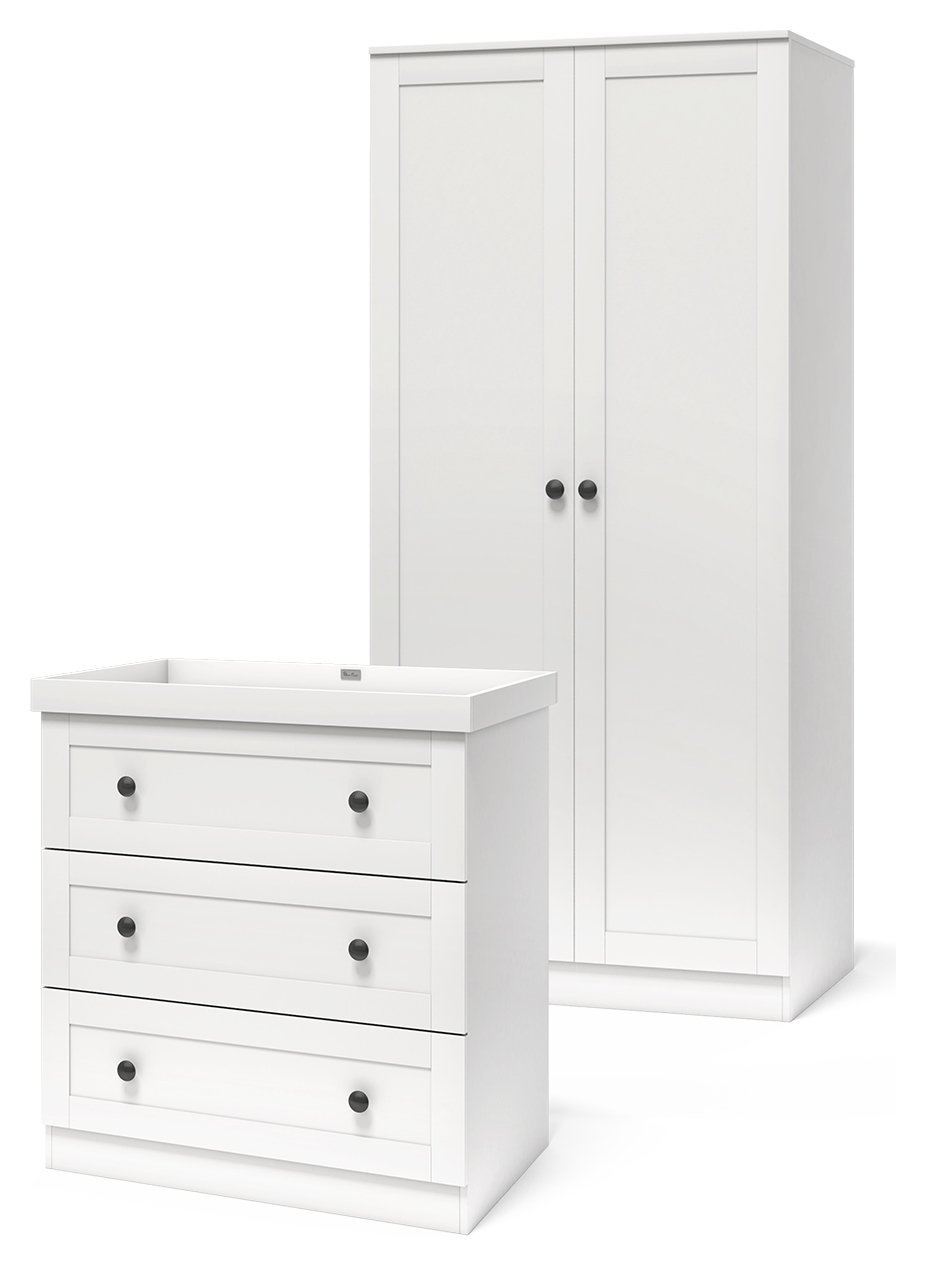 Silver Cross Bromley 2 Piece 2 Door Wardrobe Set - White