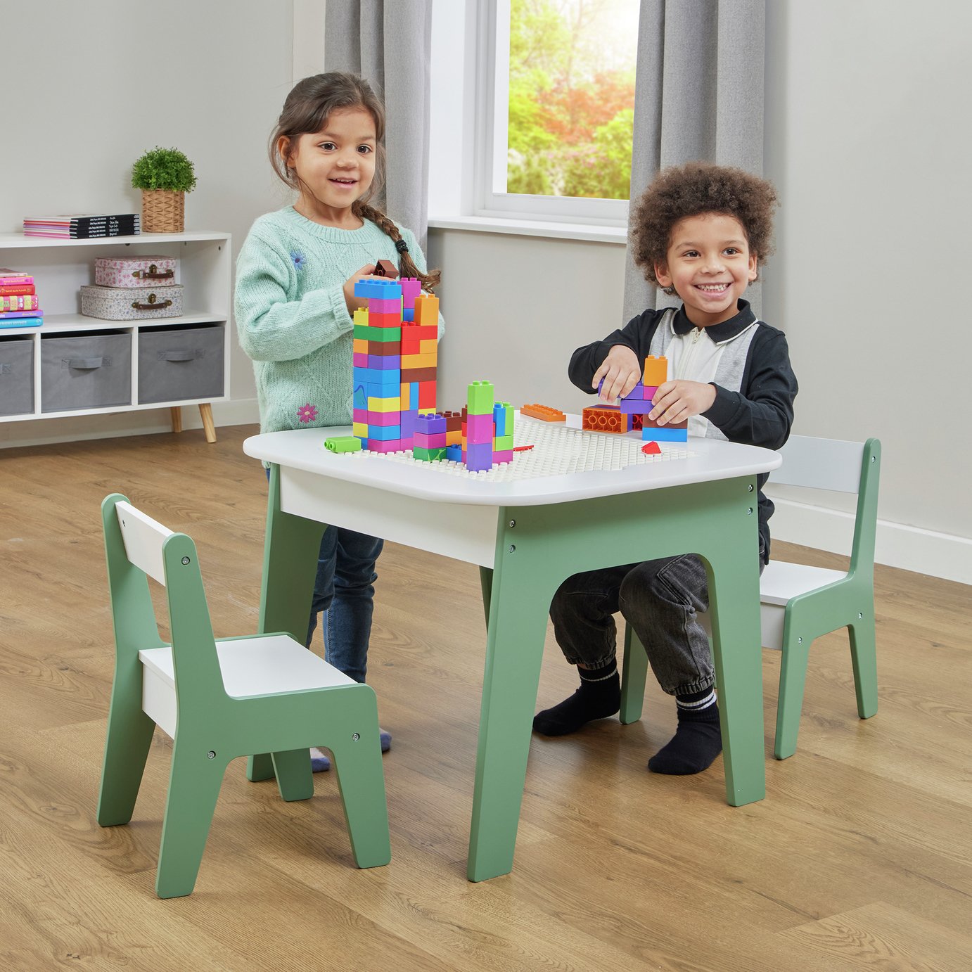 Liberty House Toys Kids 4in1 Play Table and Chair Set -Green