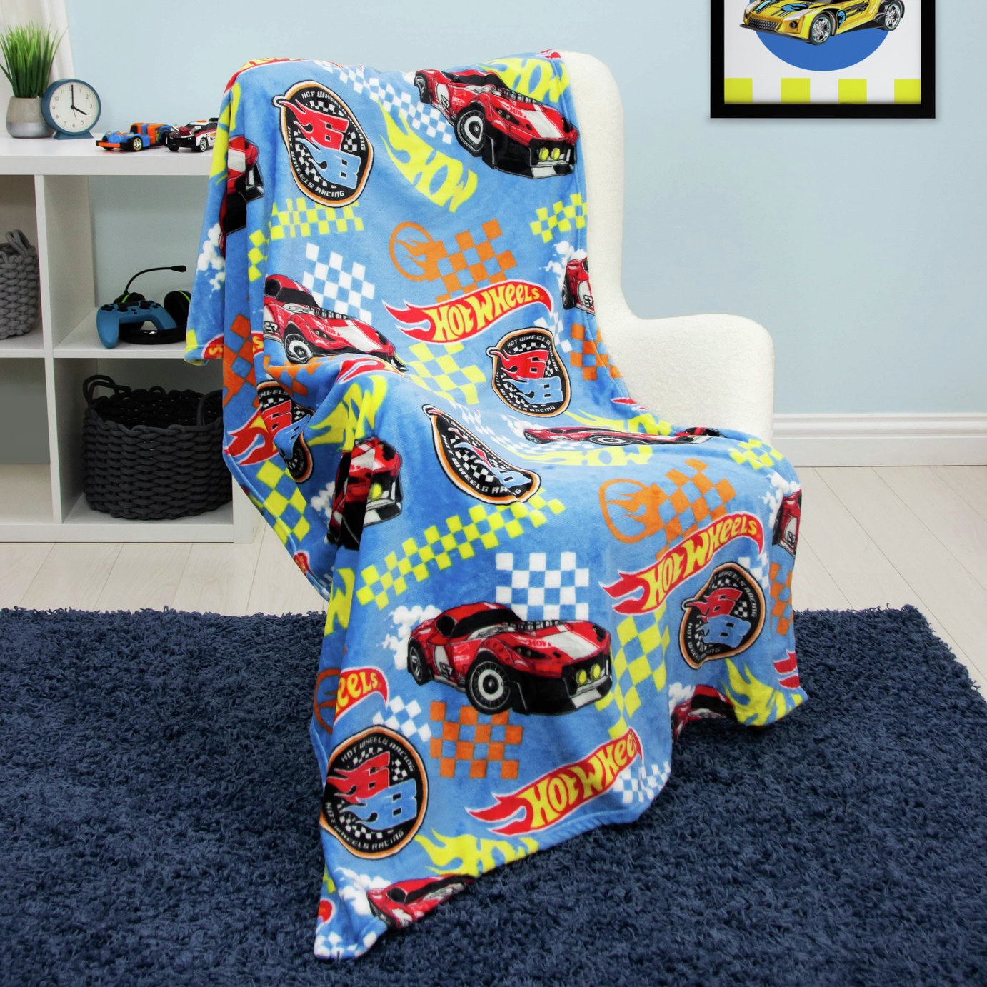 Hot Wheels Fleece Throw - Blue - 100x150cm
