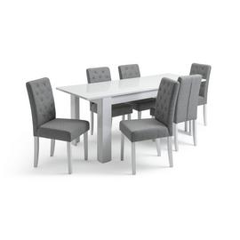 Argos Home Miami Extending Table & 6 Button Chairs - Grey
