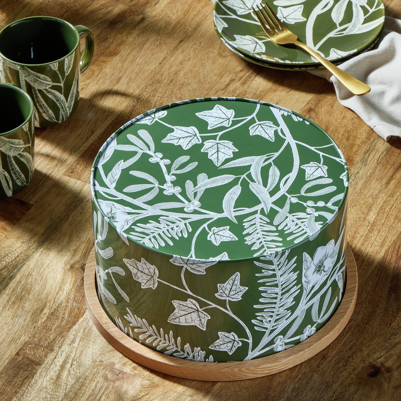 Habitat Floral Cake Tin and Board - Green