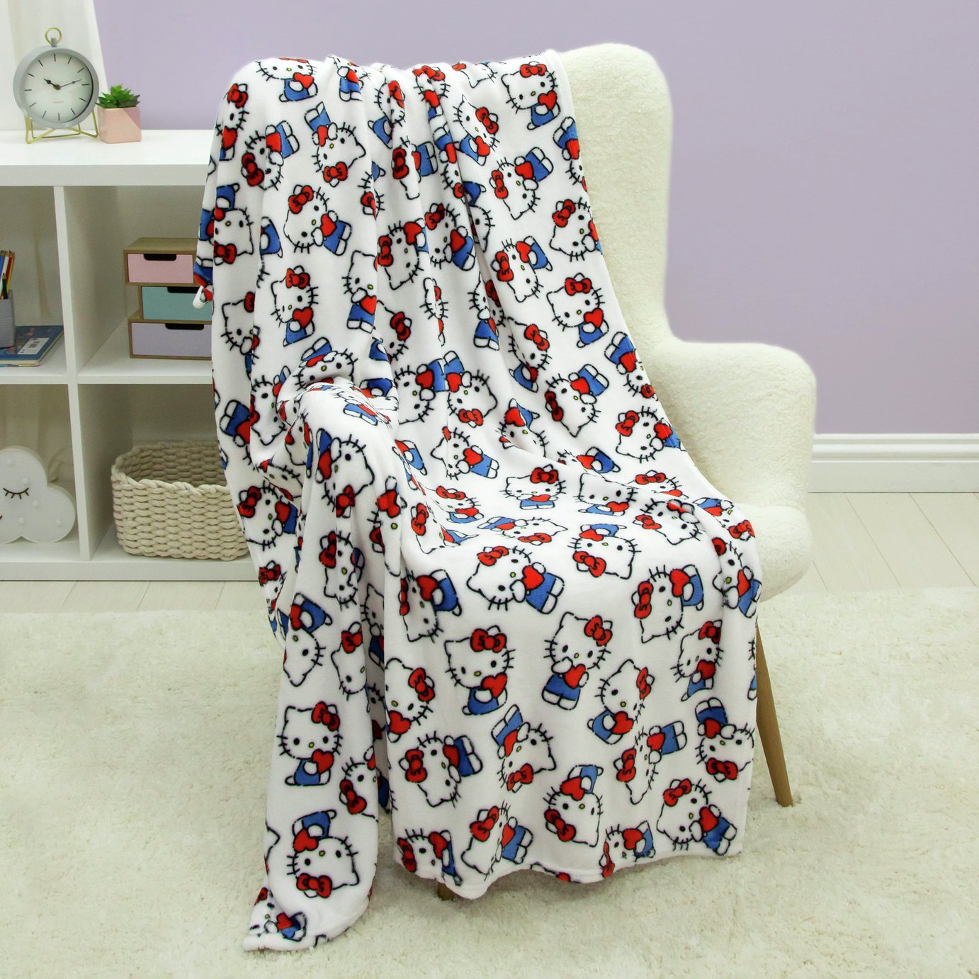 Hello Kitty Fleece Throw - White - 100x150cm