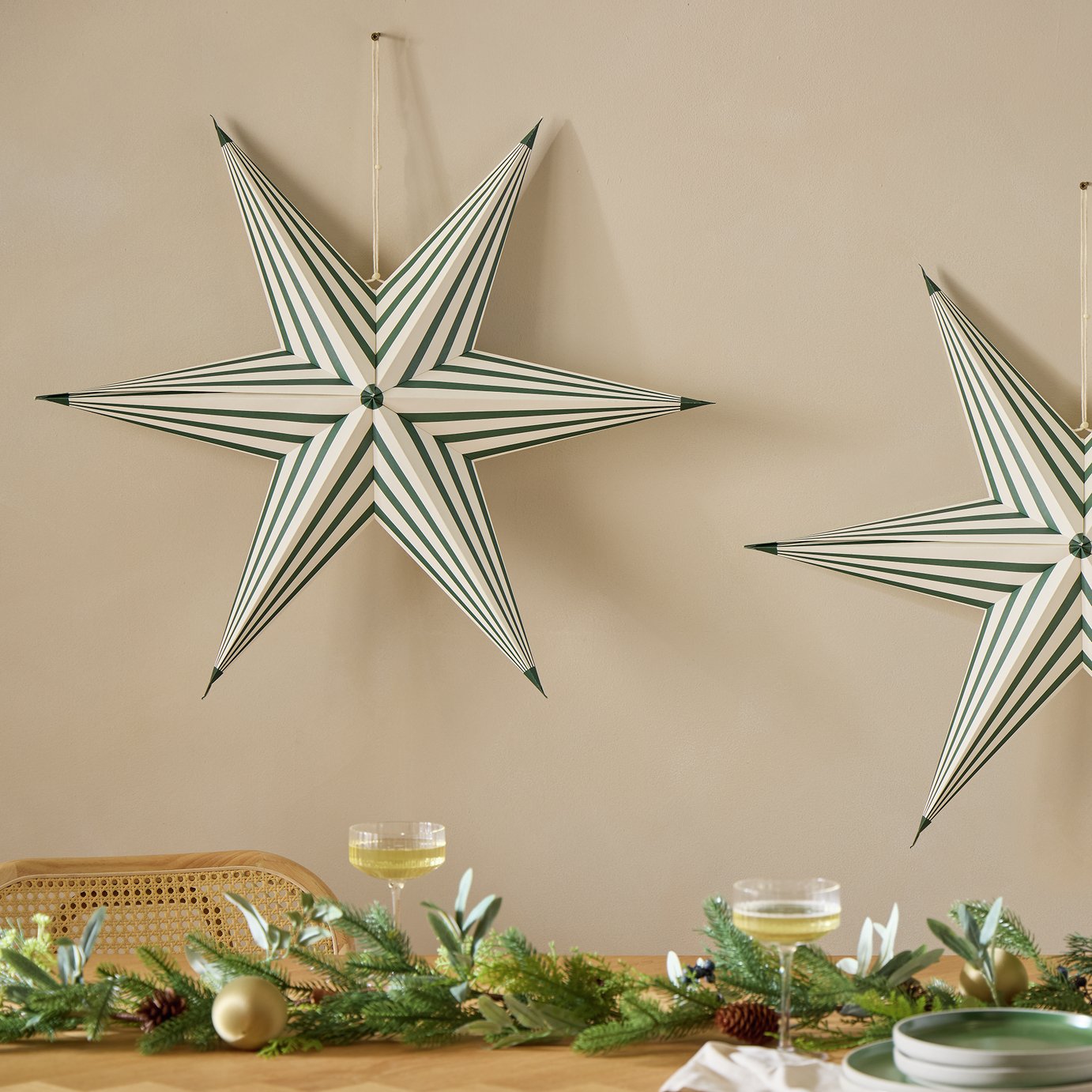 Habitat Green Stripe Paper Star Christmas Hanging Decoration