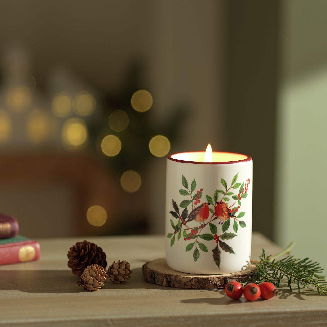 Argos Home Robin Ceramic Candle - Christmas Spice