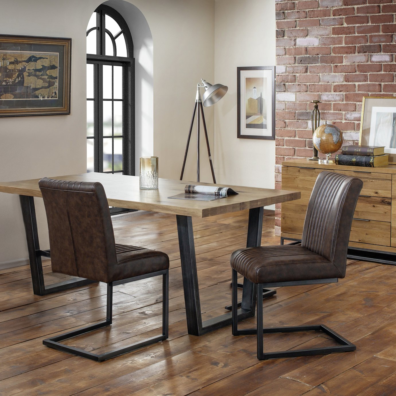 Julian Bowen Pair of Faux Leather Dining Chairs - Brown 