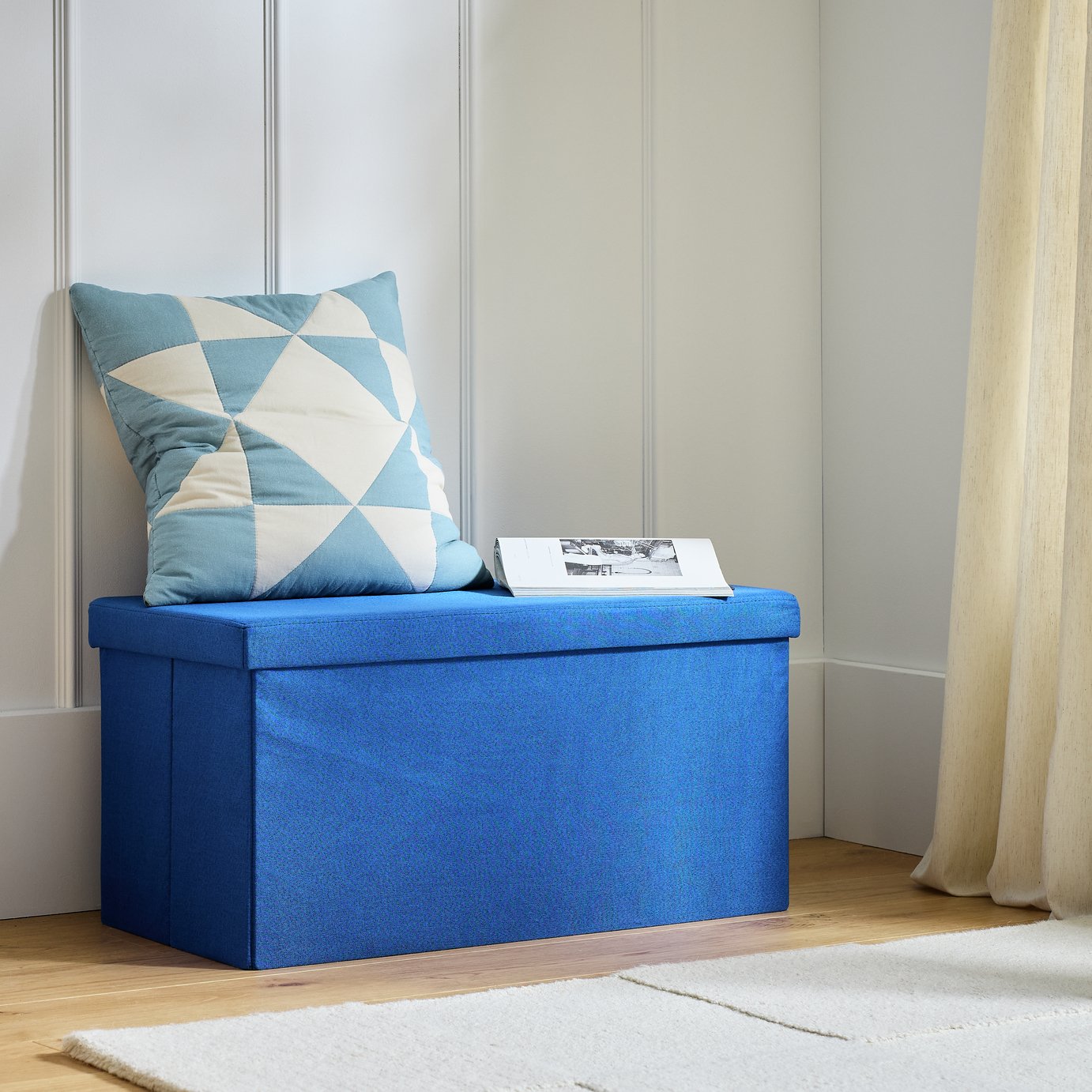 Argos Home Medium Fabric Ottoman - Blue