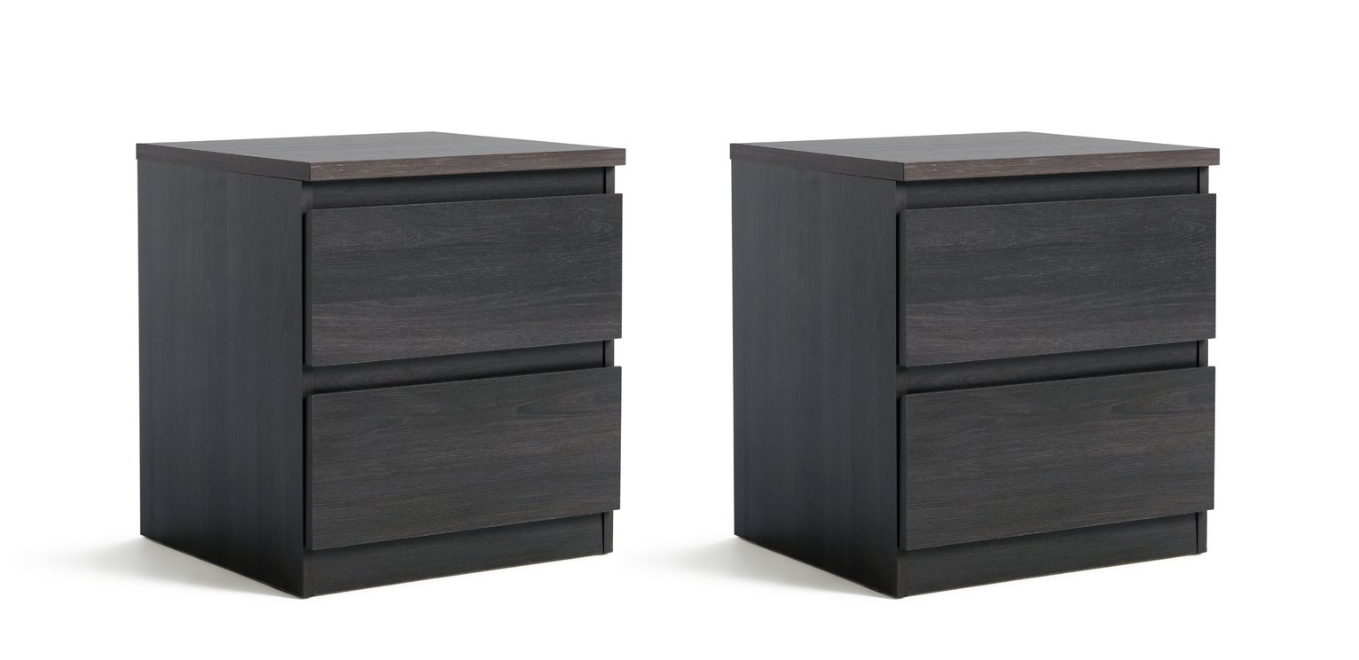 Argos Home Jenson Set of 2 Bedside Table - Black Oak Effect