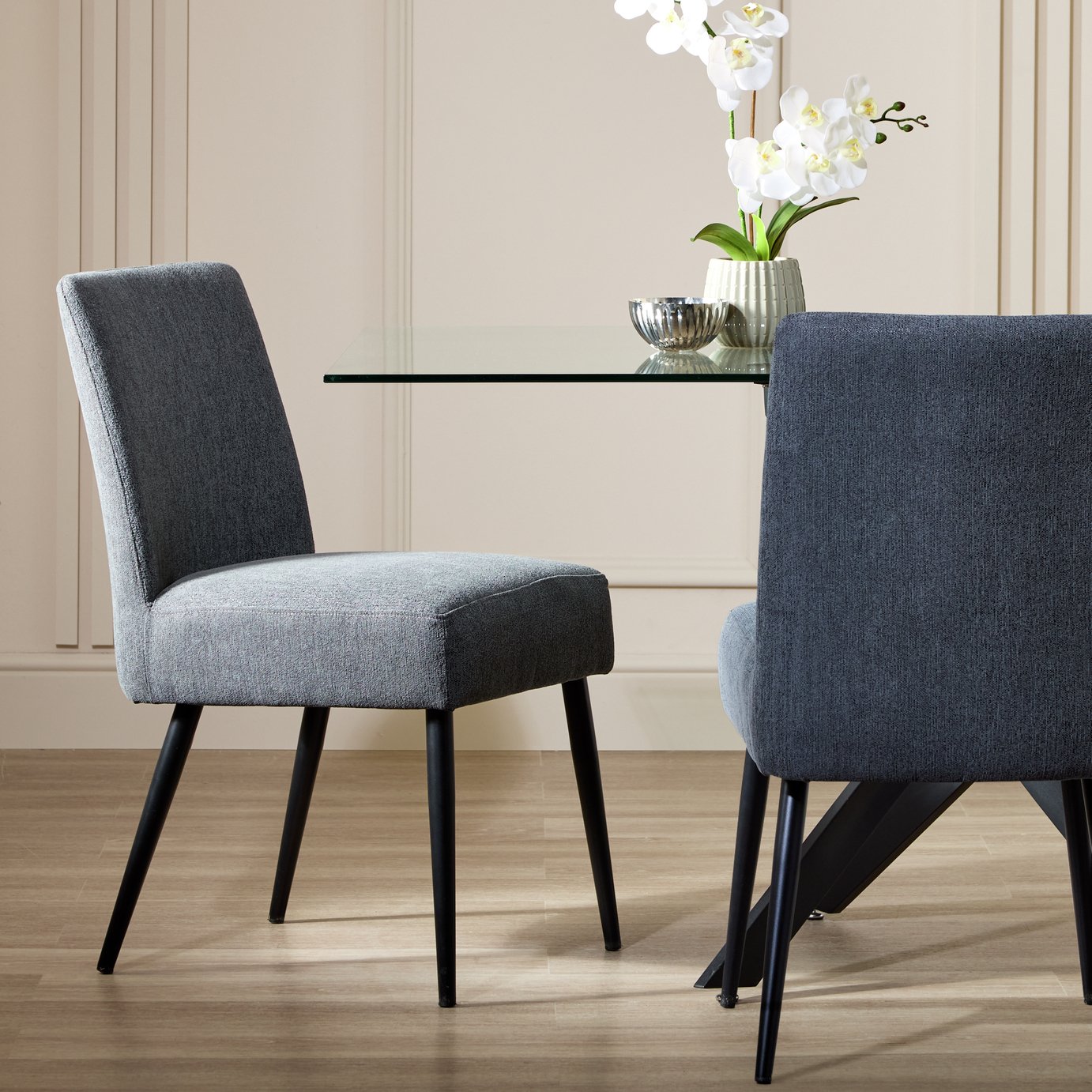 Argos Home Belinda Pair of Fabric Dining Chairs - Charcoal