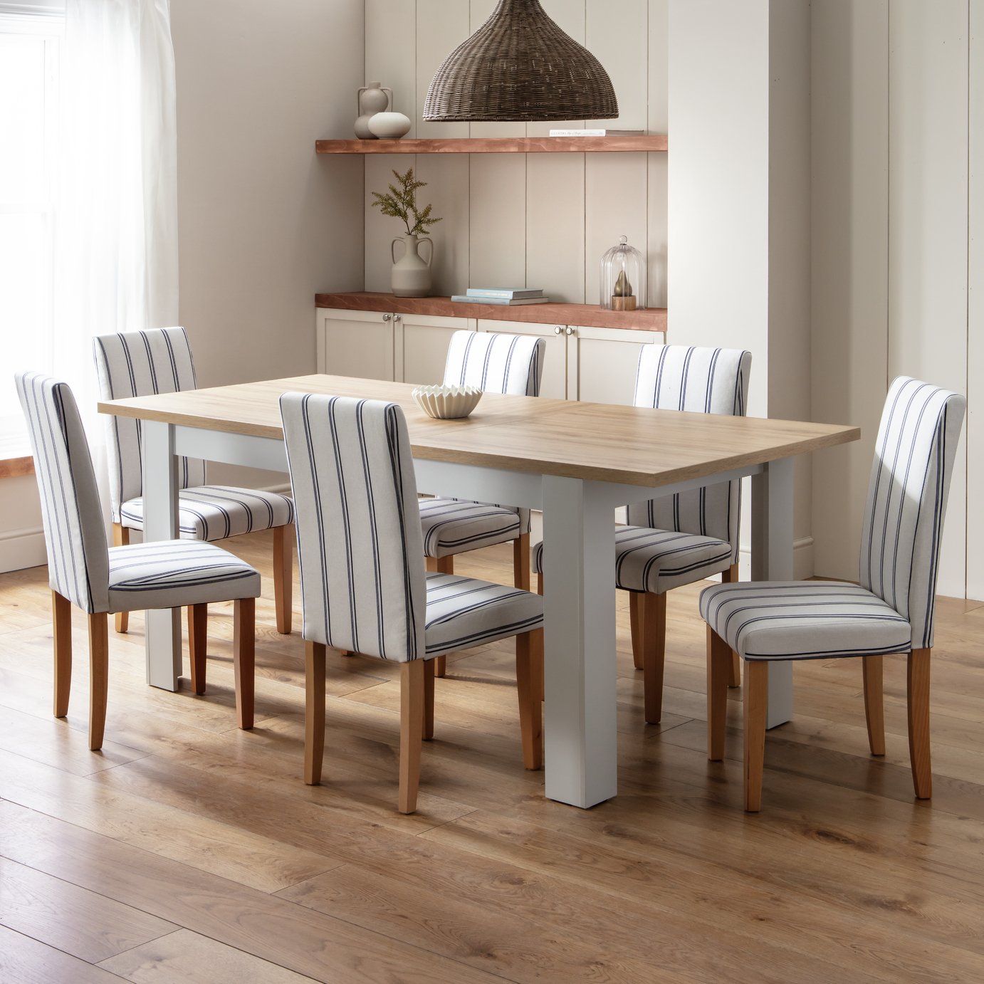 Argos Home Preston Extend Grey Dining Table & 6 White Chairs