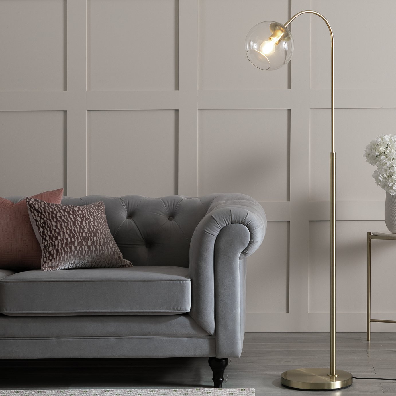 Habitat Coleman Glass Shade Metal Floor Lamp - Brass