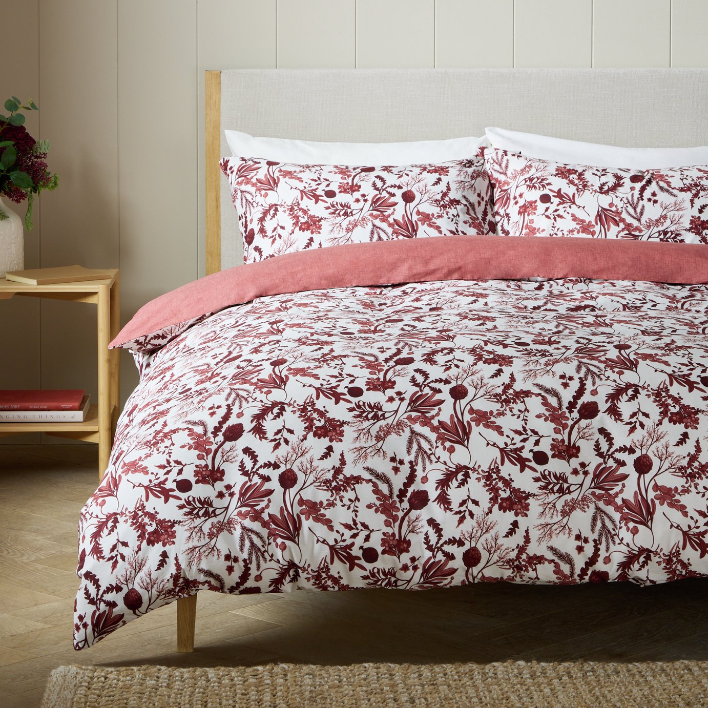 Argos Home Burgundy Foliage Print Bedding Set - King size