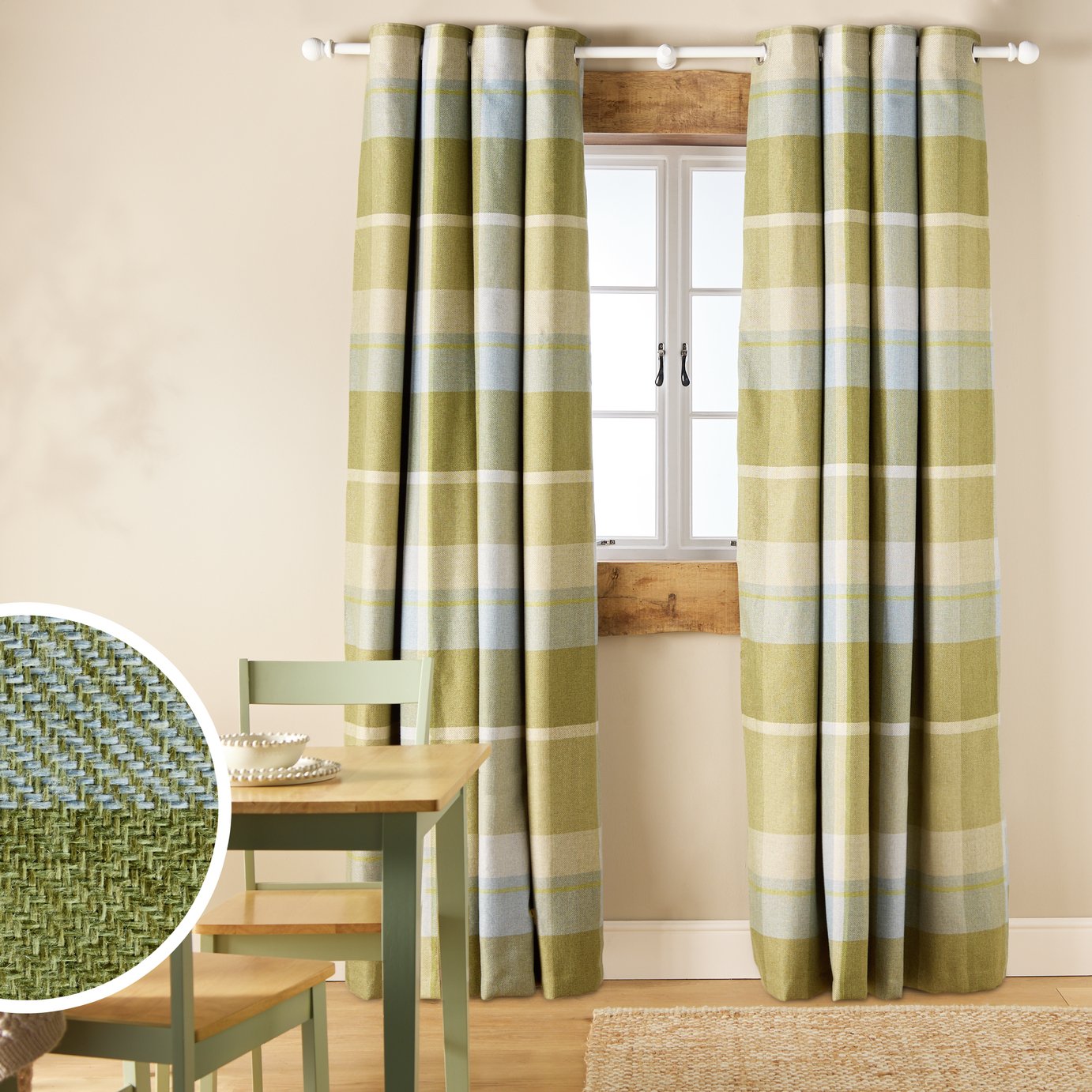 Argos Home Check Blackout Eyelet Curtain - Green