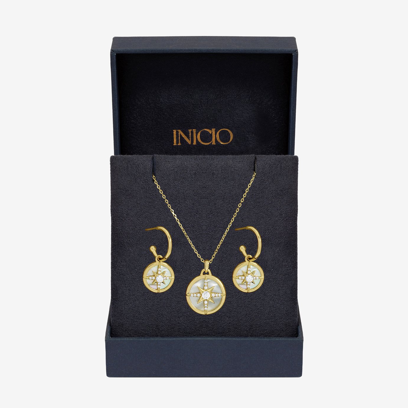 Inicio Gold Plated Mother of Pearl Pendant & Earrings Set 