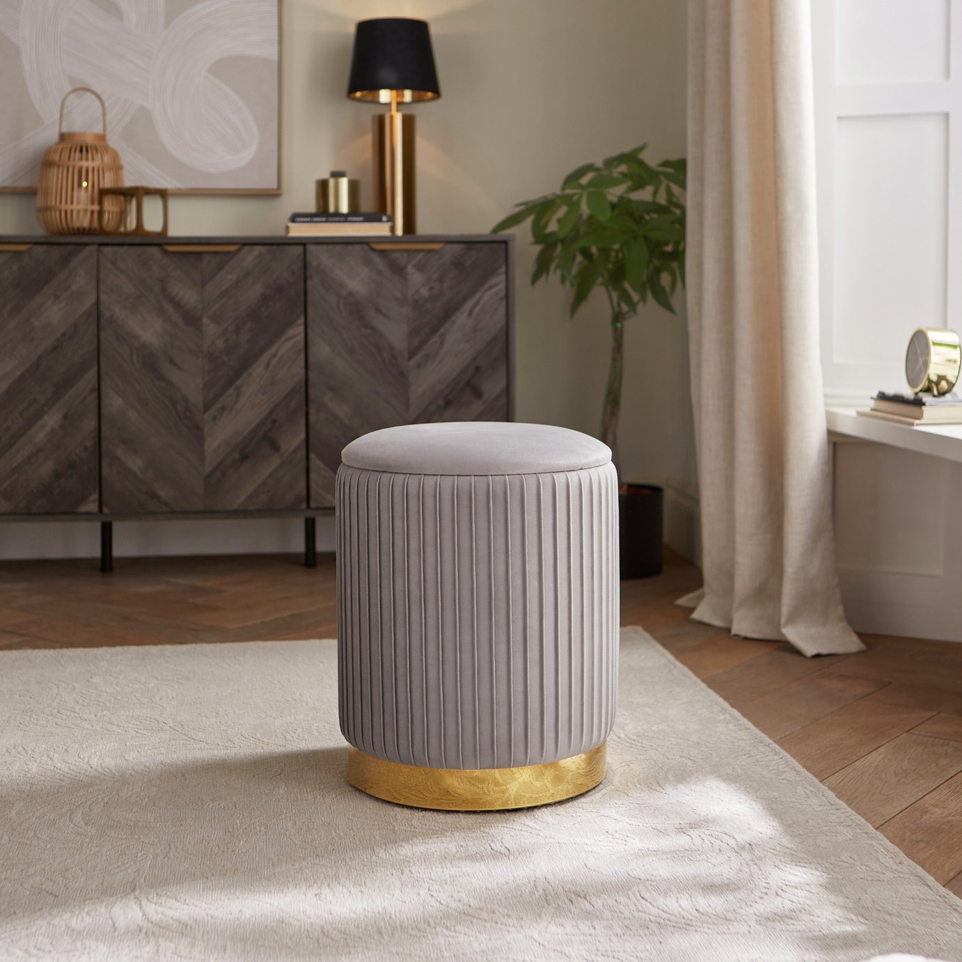 GFW Esme Velvet Storage Footstool - Grey