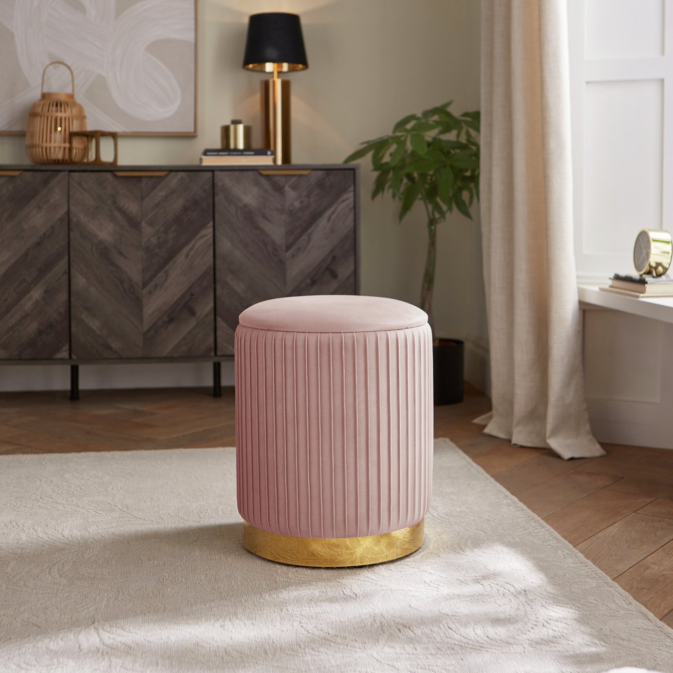 GFW Esme Velvet Storage Footstool - Pink