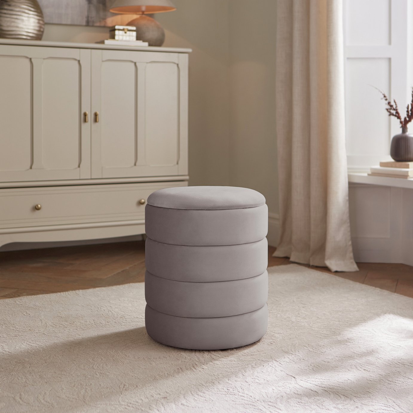 GFW Klara Velvet Storage Footstool - Grey