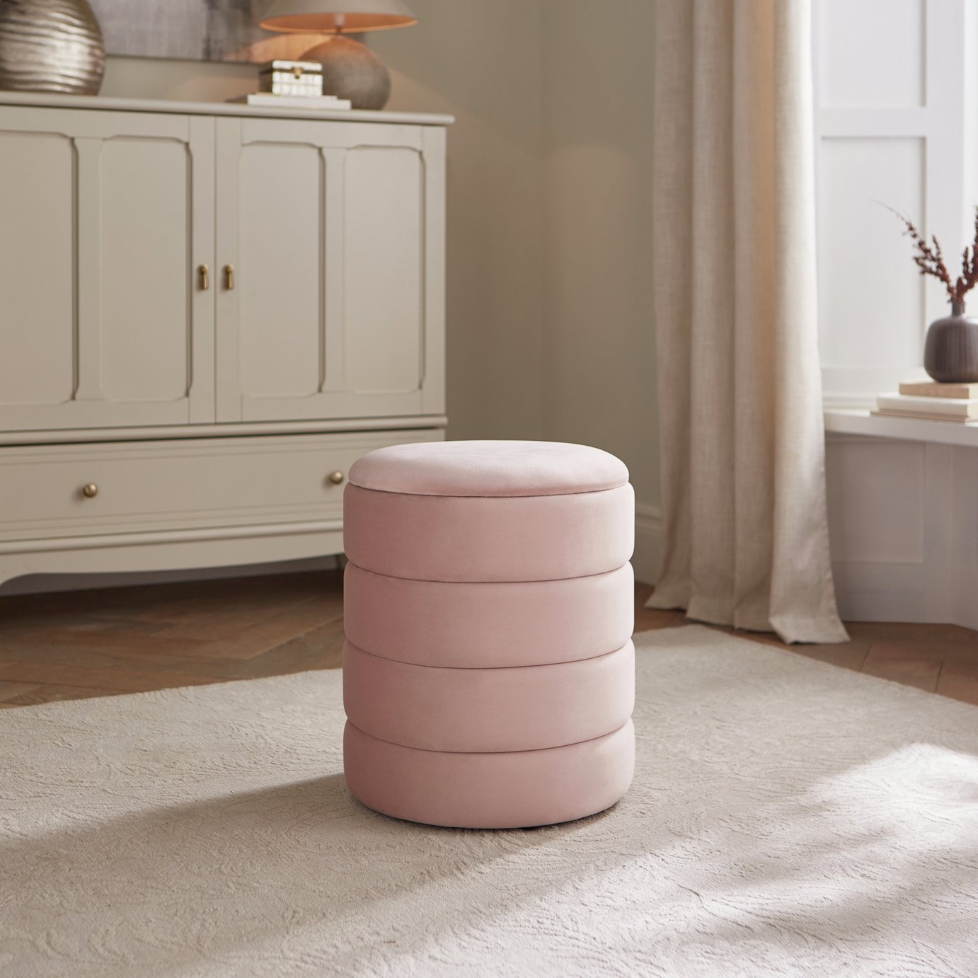 GFW Klara Velvet Storage Footstool - Pink