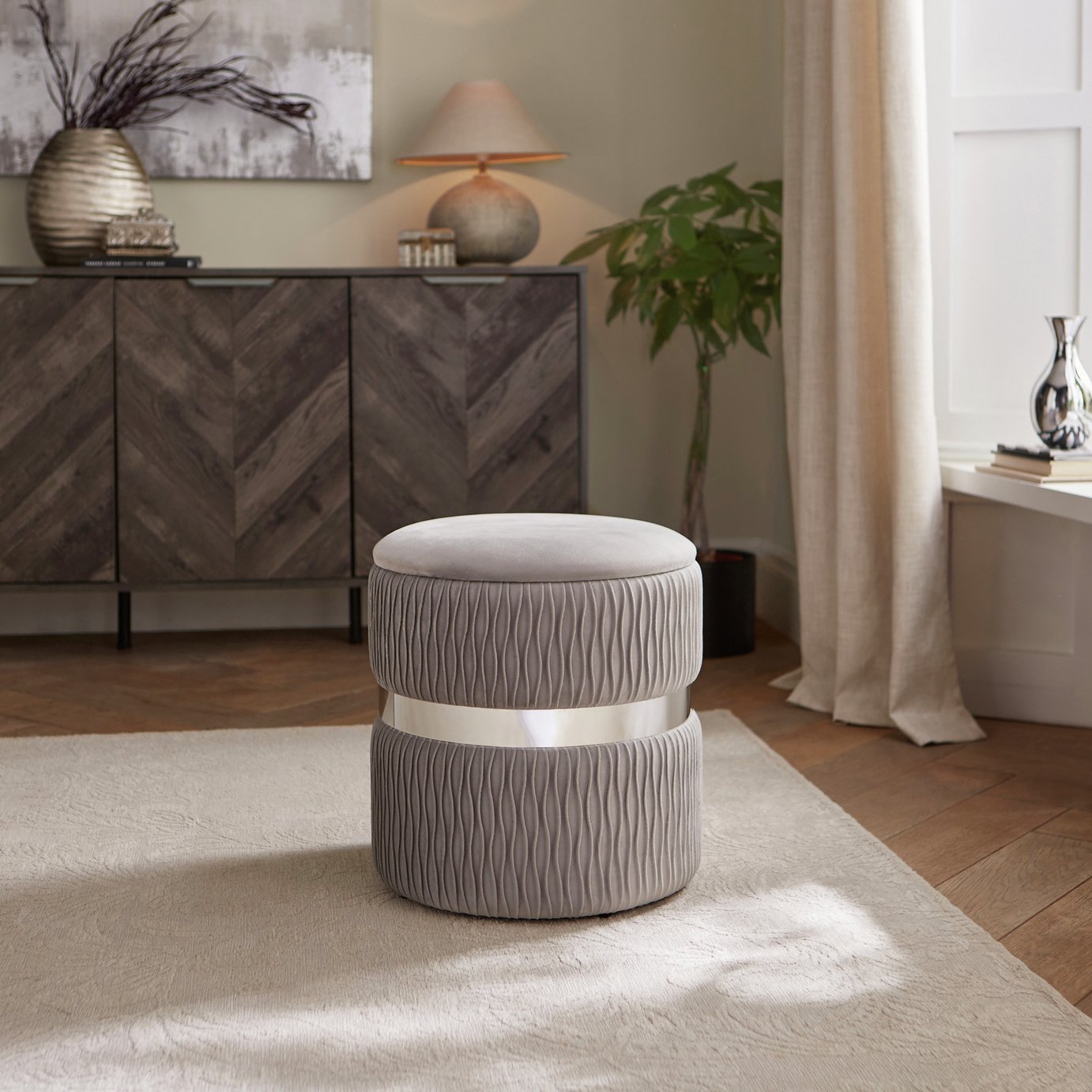 GFW Eden Velvet Storage Ottoman - Grey